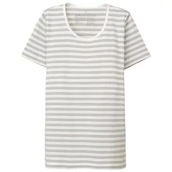 [MUJI無印良品]女有機棉針織圓領橫紋短袖T恤XS灰銀橫紋