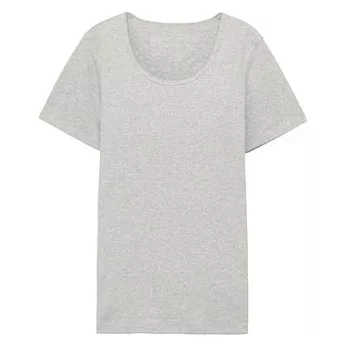 [MUJI無印良品]女有機棉針織圓領短袖T恤XS淺灰