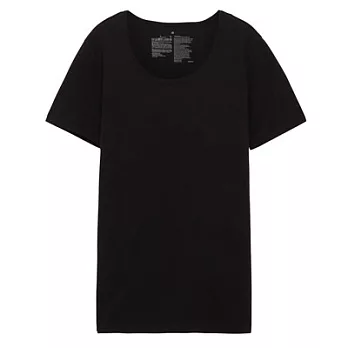 [MUJI無印良品]女有機棉針織圓領短袖T恤XS黑色