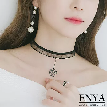 Enya★黑色玫瑰頸鍊 項鍊黑色