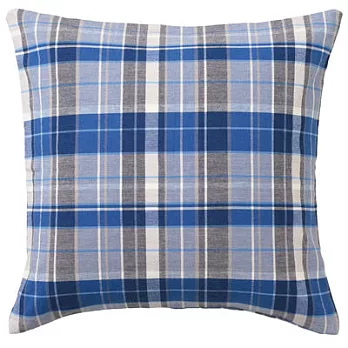 [MUJI無印良品]有機棉格紋抱枕套/馬杜拉斯/藍色