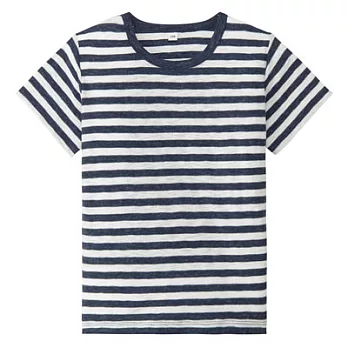 [MUJI無印良品]兒童有機棉每日兒童服斯拉夫橫紋短袖T恤110暗藍