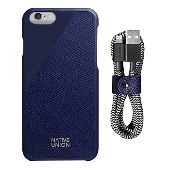 【Native Union】iPhone 6/6S 牛皮禮盒組(海洋藍)： 附Lightning充電線/1.2M(斑馬紋)