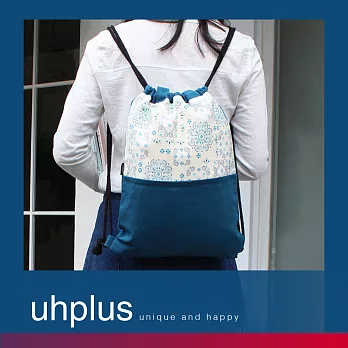 uhplus 拼接束口背包-漫雪鏡花(水藍)