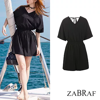 【BR】V領收腰顯瘦闊腿連身褲-共2色-80900(M-2XL可選)XL黑色