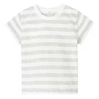 [MUJI無印良品]幼兒有機棉每日兒童服橫紋短袖T恤80淺灰