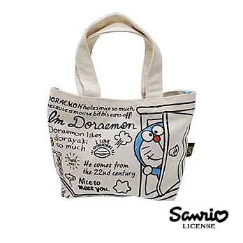 【日本進口正版】哆啦A夢 DORAEMON 帆布 手提袋/便當袋 -白色款