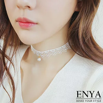 Enya★白色蕾絲綴珍珠頸鍊 項鍊白色