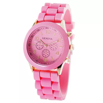 GENEVA 繽紛馬卡龍色玫殼軟矽膠錶帶造型手錶-粉紅