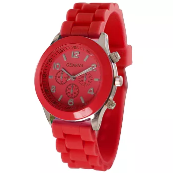 GENEVA 繽紛馬卡龍色玫殼軟矽膠錶帶造型手錶-蘋果紅
