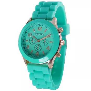 GENEVA 繽紛馬卡龍色玫殼軟矽膠錶帶造型手錶-蒂綠