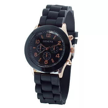 GENEVA 繽紛馬卡龍色玫殼軟矽膠錶帶造型手錶-黑色