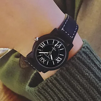 Watch-123 字的遊戲-小錶盤羅馬字大時標女用手錶 (5色任選)黑色