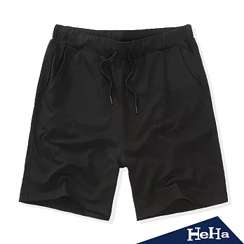 【Heha】短褲 純棉抽繩運動休閒短褲 二色(L-3XL可選)XL（黑色）