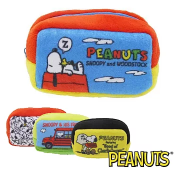 【日本進口正版】史努比 Snoopy 絨布 零錢包/小型收納包 PEANUTS -屋頂睡覺款