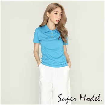 【名模衣櫃】純色簡約金扣素色POLO衫-藍色-9508-45(F可選)F藍色