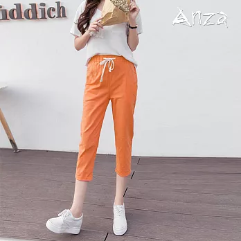 【AnZa】棉麻鬆緊綁帶七分褲(7色) FREE橙色
