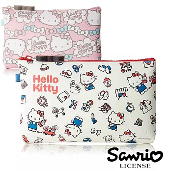 【日本進口正版】三麗鷗 Hello Kitty 矽膠 防潑水 筆袋/化妝包/收納包 -白色款