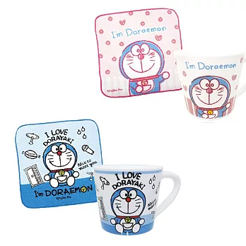 【日本進口正版】哆啦a夢 DORAEMON 陶瓷 馬克杯 附小方巾 小叮噹 250ML -藍色款