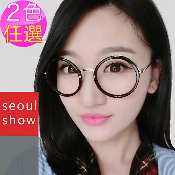 seoul show復古氣質圓框裝飾近視平光眼鏡 58488兩色亮黑