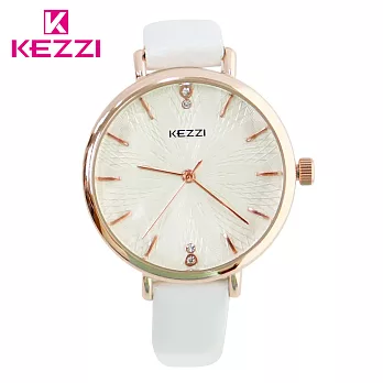 KEZZI珂紫 K-1672 優雅綻放花紋玫金水鑽手錶-白色