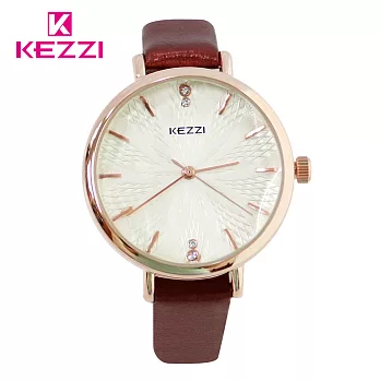 KEZZI珂紫 K-1672 優雅綻放花紋玫金水鑽手錶-咖色