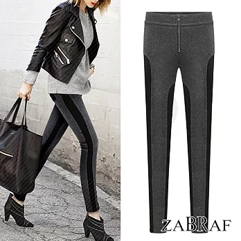 【BR】拉鍊兩色拼接修身彈力褲-共2色803713XL深灰色