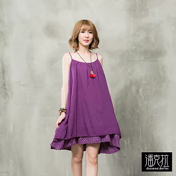 【潘克拉】手繡雙層次細肩洋裝-F　FREE紫