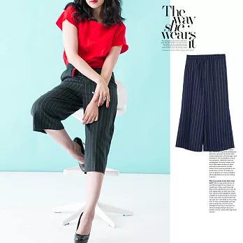 【KT】都會鬆緊抽繩寬褲(M/XL)　M直條