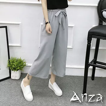 【AnZa】雪紡絲鬆緊腰帶寬管褲 (2色) FREE灰色
