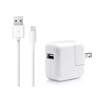 Apple iPhone/iPad 原廠12W USB 旅行充電器+iPhone7 Lightning 對 USB 連接線組(1公尺-台灣電檢)單色