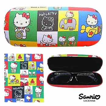 【日本進口正版】三麗鷗 Hello Kitty 硬殼 眼鏡盒 附擦拭布 Sanrio