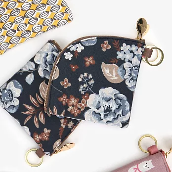 Dailylike 北歐扇形棉質收納鑰匙零錢包-01復古藍玫瑰