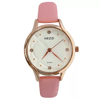 KEZZI珂紫 K-1567 優雅菱格水鑽皮帶錶無-粉紅色