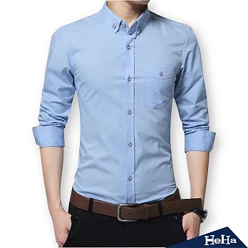 【Heha】襯衫 印花修身棉質長袖襯衫 四色(M-3XL可選)XL(天藍）