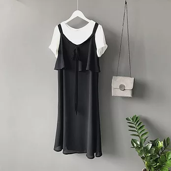 【AFINA】層次拼接吊帶連衣裙-共2色-10222(M-L可選)M黑色