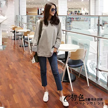 【初色】前短後長條紋假兩件上衣-淺灰色90545(M-2XL可選)M淺灰色