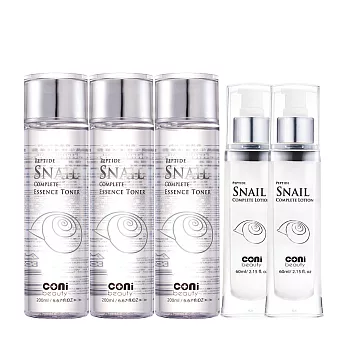 coni beauty 蝸牛水嫩凍齡組 - 精華露200mlx3瓶+蝸牛乳液60mlx2瓶