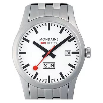 MONDAINE 瑞士國鐵藍寶石水晶鋼鍊腕錶