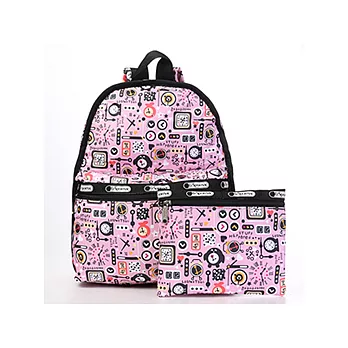 LeSportsac 經典後背包(附化妝包)-粉紅時鐘