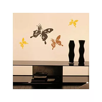 【Design W 創意壁貼】時尚家飾 Butterfly(深咖啡色+黃色+咖啡色)