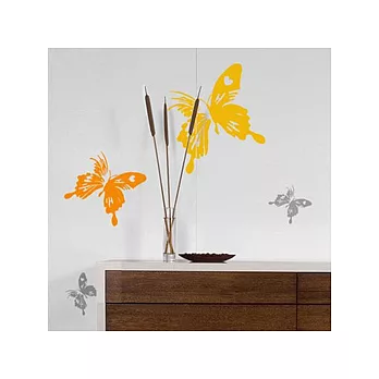 【Design W 創意壁貼】時尚家飾 Butterfly (黃色+灰色+橘色款)