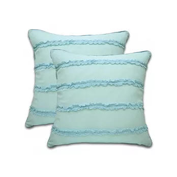 棉花田【卡洛琳】蕾 絲 抱枕-藍(二件組)