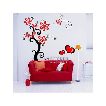 Art STICKER璧貼 。 愛心與花型樹 (黑色+紅色款)