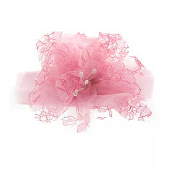 美國製Faigie手工花朵髮帶 蕾絲粉朱纓花-嬰兒款.