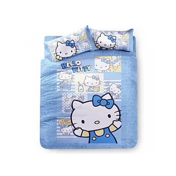 【Hello Kitty-俏皮藍】單人三件式被套床包組