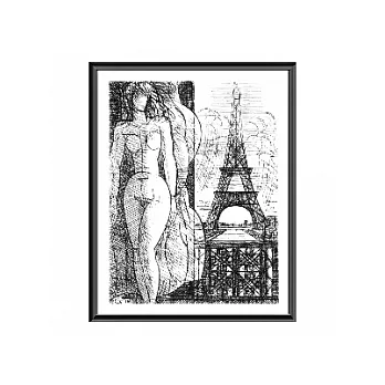 女人與巴黎鐵塔 羅浮宮銅雕版畫