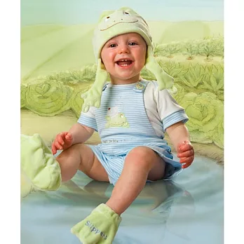 美國Bunnies By The Bay海灣兔,綠蛙藍條紋背心款白上衣,Howdy Do Bug A Boo Set!