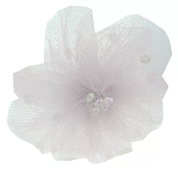 美國製Faigie手工花朵彈性髮帶-亮片薄紗米白花.