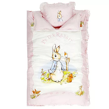 比得兔粉彩格紋-兩用睡袋+小枕(粉紅)